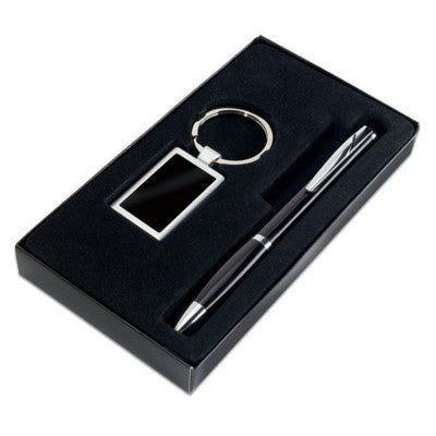 Branded Promotional KELLY BALL PEN & KEYRING SET in Black Pen From Concept Incentives.