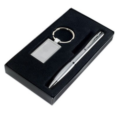 Branded Promotional KELLY BALL PEN & KEYRING SET in Matt Silver Pen From Concept Incentives.