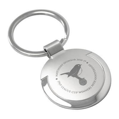 Branded Promotional ROUNDEL ROUND METAL KEYRING in Matt & Shiny Silver Plating Keyring From Concept Incentives.