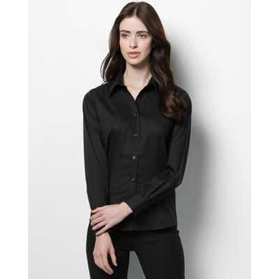 Branded Promotional KUSTOM KIT LADIES LONG SLEEVE BAR SHIRT in Black Shirt From Concept Incentives.