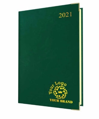 Branded Promotional FINEGRAIN DELUXE MANAGEMENT QUARTO DESK DIARY in Green from Concept Incentives