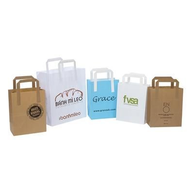 Branded Promotional KRAFT FLAT PAPER TAPE HANDLE CARRIER BAG Carrier Bag From Concept Incentives.