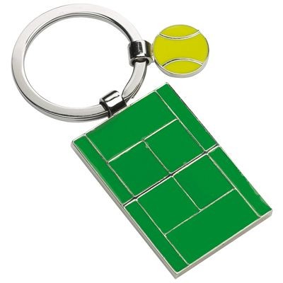 Branded Promotional TENNIS BALL AND COURT METAL KEYRING in Green Keyring From Concept Incentives.