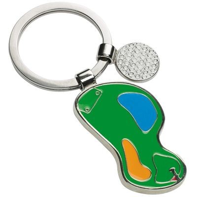 Branded Promotional GOLF BALL AND COURSE METAL KEYRING ON GREEN Keyring From Concept Incentives.