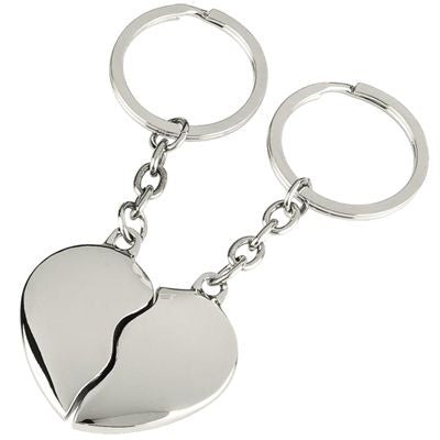 Branded Promotional SILVER CHROME METAL BROKEN HEART DUO KEYRING Keyring From Concept Incentives.