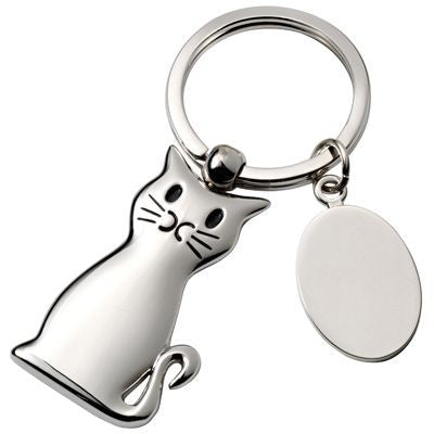 Branded Promotional SILVER PLATED METAL CAT KEYRING with Tag Keyring From Concept Incentives.