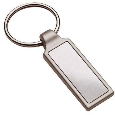 Branded Promotional RECTANGULAR MATT SILVER METAL INLAY KEYRING Keyring From Concept Incentives.