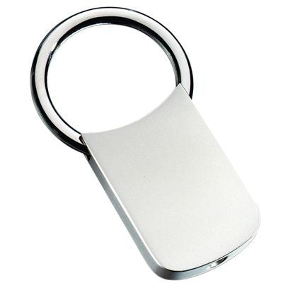 Branded Promotional CLASSIC LONG RECTANGULAR ROUNDED SILVER METAL KEYRING with Large Ring Keyring From Concept Incentives.