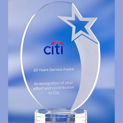 Branded Promotional OVAL GLASS AWARD TROPHY with Star Award From Concept Incentives.