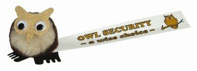 Branded Promotional OWL LOGO BUG with Full Colour Printed Ribbon Advertising Bug From Concept Incentives.
