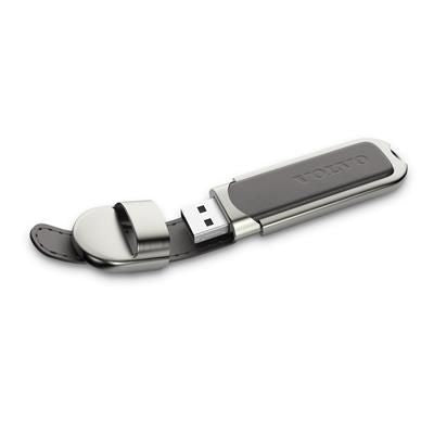 Branded Promotional LEATHER CASE USB with Brushed Metal Trim Memory Stick USB From Concept Incentives.