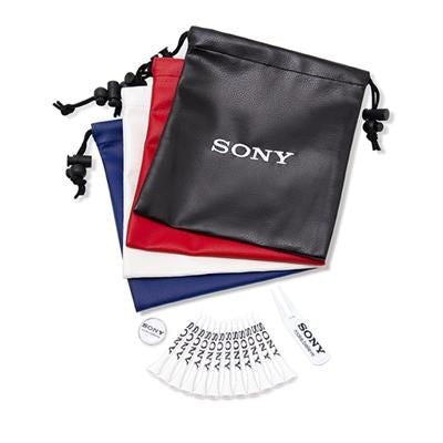 Branded Promotional LEATHERETTE EMBROIDERED DRAWSTRING GOLF GIFT BAG 1 Golf Gift Set From Concept Incentives.