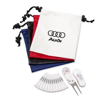 Branded Promotional LEATHERETTE EMBROIDERED DRAWSTRING GOLF GIFT BAG 10 Golf Gift Set From Concept Incentives.