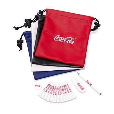 Branded Promotional LEATHERETTE EMBROIDERED DRAWSTRING GOLF GIFT BAG 2 Golf Gift Set From Concept Incentives.