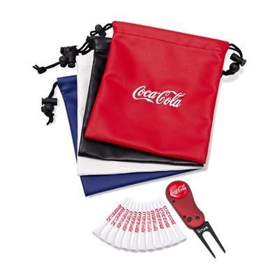 Branded Promotional LEATHERETTE EMBROIDERED DRAWSTRING GOLF GIFT BAG 6 Golf Gift Set From Concept Incentives.