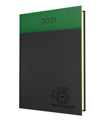 Branded Promotional HORIZON BICOLOUR QUARTO WEEK TO VIEW DESK DIARY in Grey and Green from Concept Incentives