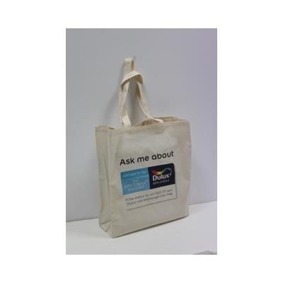 Branded Promotional PREMIUM NATURAL LONG HANDLED COTTON SHOPPER TOTE BAG with 3 Sided Gusset Bag From Concept Incentives.