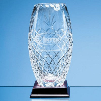 Branded Promotional 25CM LEAD CRYSTAL PANELLED OVAL VASE Award From Concept Incentives.