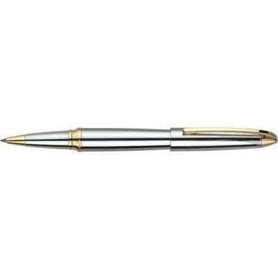 Branded Promotional LUCERNE ROLLERBALL PEN in Silver Chrome with Gold Gilt Trim Pen From Concept Incentives.