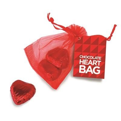 Branded Promotional CHOCOLATE HEART ORGANZA BAG Chocolate From Concept Incentives.