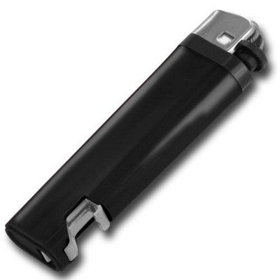 Branded Promotional DISPOSABLE FLINT LIGHTER with Integral Bottle Opener in Black Lighter From Concept Incentives.