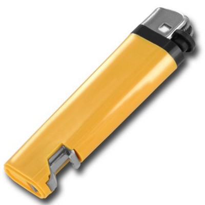 Branded Promotional DISPOSABLE FLINT LIGHTER with Integral Bottle Opener in Yellow Lighter From Concept Incentives.