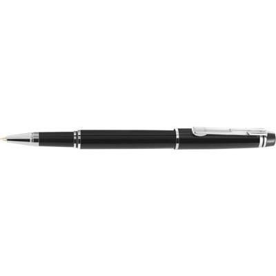 Branded Promotional MBR01 ROLLERBALL PEN in Black with Silver Chrome Trim Pen From Concept Incentives.