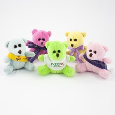 Branded Promotional 10CM MINI COLOUR BEAR with Bow Soft Toy From Concept Incentives.