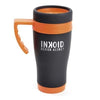 Branded Promotional OREGON BLACK TRAVEL MUG in Orange Travel Mug from Concept Incentives