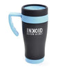 Branded Promotional OREGON BLACK TRAVEL MUG in Light Blue Travel Mug from Concept Incentives