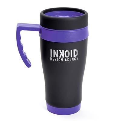 Branded Promotional OREGON BLACK TRAVEL MUG in Purple Travel Mug from Concept Incentives