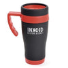 Branded Promotional OREGON BLACK TRAVEL MUG in Red Travel Mug from Concept Incentives