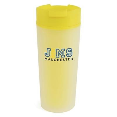 Branded Promotional FROSTY PLASTIC TUMBLER in Yellow Sports Drink Bottle From Concept Incentives.