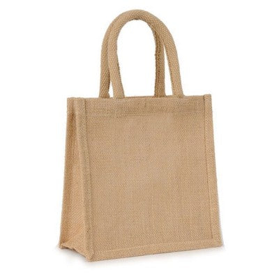 Branded Promotional MINI JUTE BAG with Short Cotton Handles in Natural Bag From Concept Incentives.