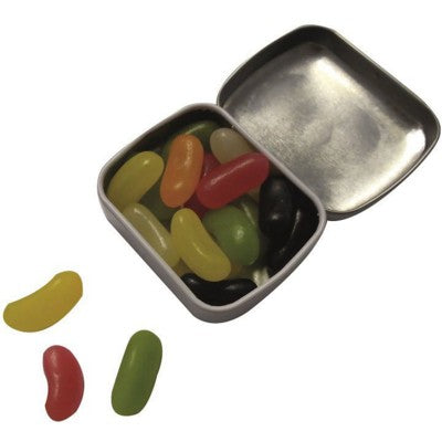 Branded Promotional MINI HINGE TIN with Jelly Beans Sweets From Concept Incentives.