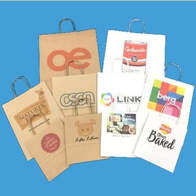 Branded Promotional SMALL TWIST HANDLE KRAFT PAPER BAG Carrier Bag From Concept Incentives.