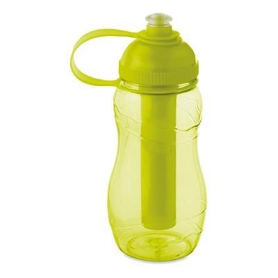 Branded Promotional DRINK BOTTLE 400ML with Freezing Tube in Tranparent Lime Sports Drink Bottle From Concept Incentives.