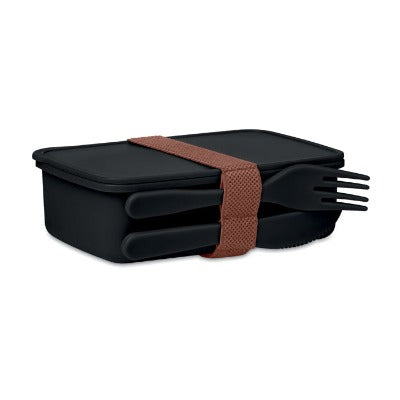 Branded Promotional LUNCH BOX with Cutlery in Black Cutlery Set from Concept Incentives