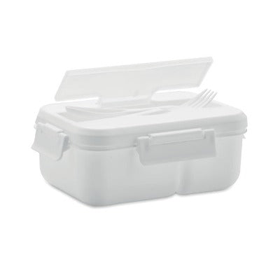 Branded Promotional LUNCH BOX with Cutlery in PP in White Cutlery Set from Concept Incentives