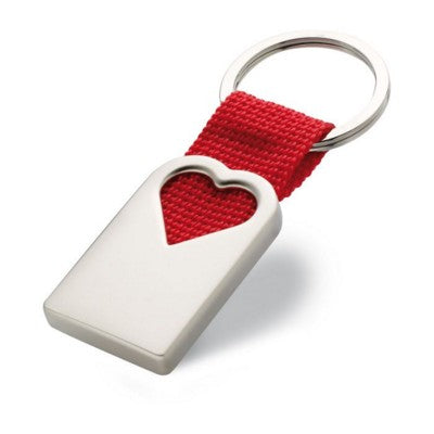 Branded Promotional METAL HEART KEYRING in Silver & Red Keyring From Concept Incentives.