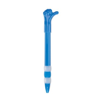 Branded Promotional THUMBS UP PLASTIC BALL PEN in Blue Pen From Concept Incentives.