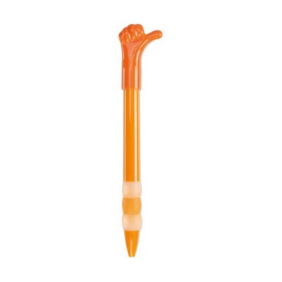 Branded Promotional THUMBS UP PLASTIC BALL PEN in Orange Pen From Concept Incentives.