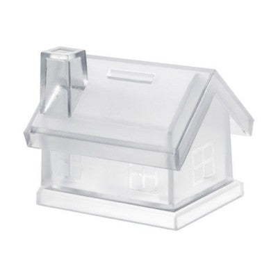 Branded Promotional HOUSE SHAPE MONEY BOX in Clear Transparent Money Box From Concept Incentives.