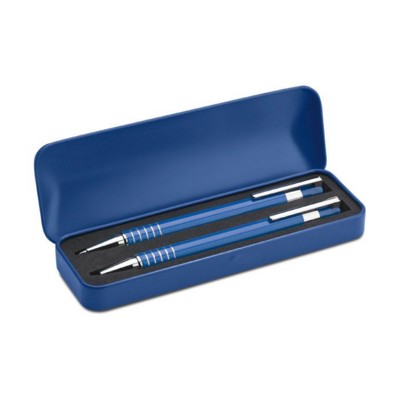 Branded Promotional ALUMINIUM METAL BALL PEN SET in Blue Pen Set From Concept Incentives.