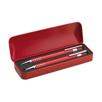 Branded Promotional ALUMINIUM METAL BALL PEN SET in Red Pen Set From Concept Incentives.