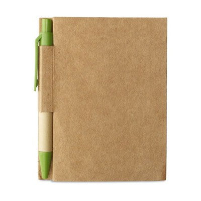 Branded Promotional COMPACT 80 PAGE MEMO NOTE PAD & PEN in Lime Green Jotter From Concept Incentives.
