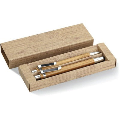 Branded Promotional BAMBOO PEN & PENCIL SET in Wood Pen Set From Concept Incentives.