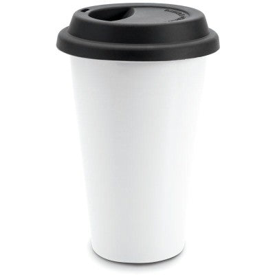 Branded Promotional DOUBLE WALL TRAVEL MUG in Black Travel Mug From Concept Incentives.