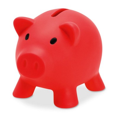 Branded Promotional PIGGY BANK in Red Money Box From Concept Incentives.