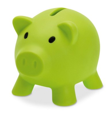 Branded Promotional PIGGY BANK in Lime Green Money Box From Concept Incentives.